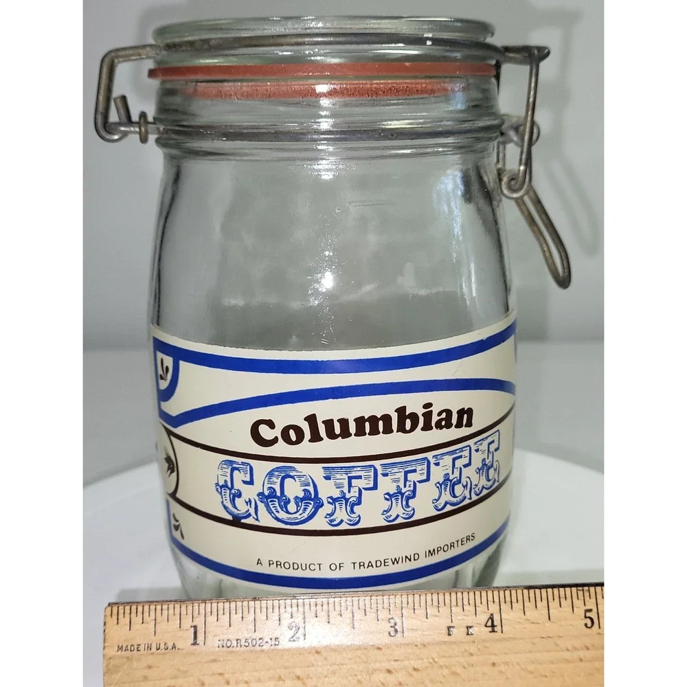 Tradewind Importers Coffee Jar 1L Clear Vintage Wire Bail Glass